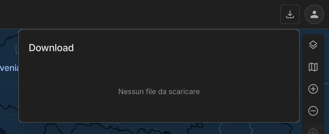 Riquadro Download aperto dall'icona in alto a destra, con il messaggio Nessun file da scaricare.